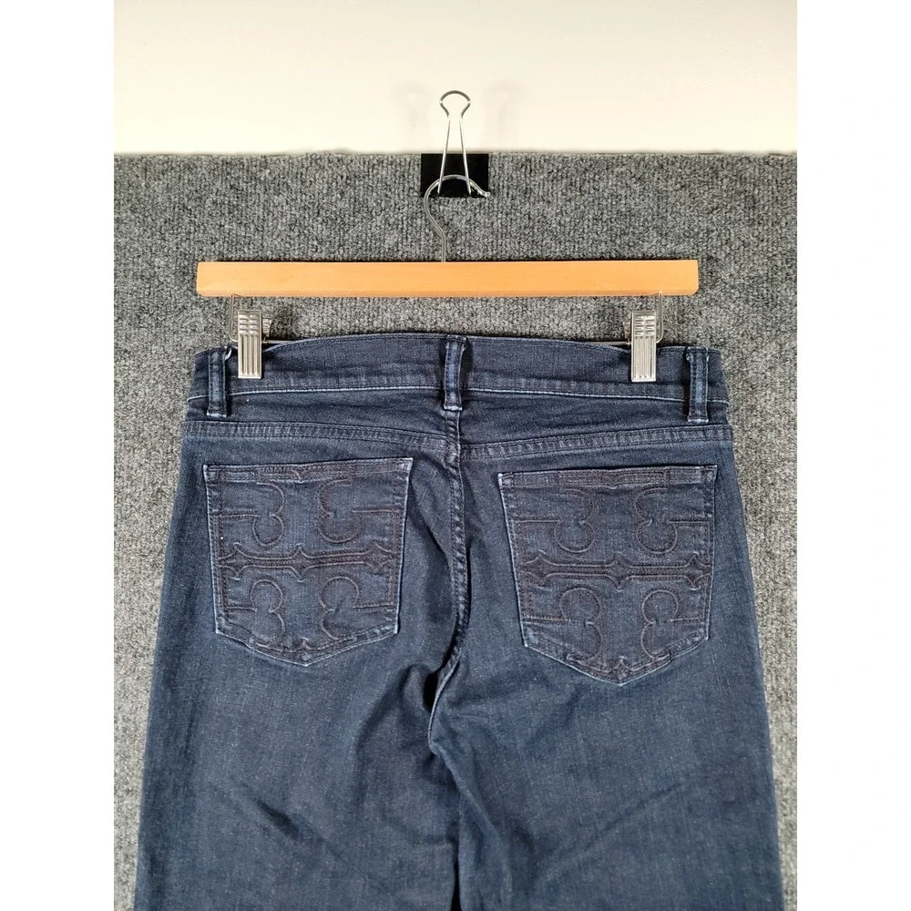 Tory Burch Jeans Womens 27 (Fits 29) Bootcut Denim Logo Back Pockets Dark Wash